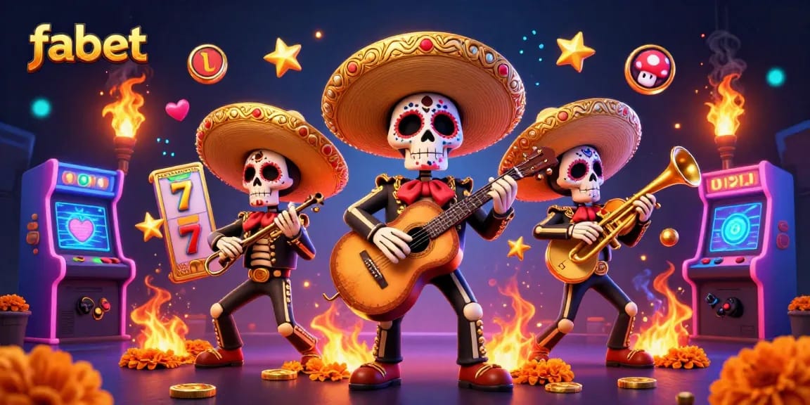 Win big in Fabet-style slots with colorful mariachi band and vibrant game elements.