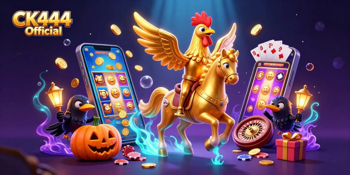 Experience thrilling luck and excitement at CK444 Official casino with golden rooster and vibrant games.