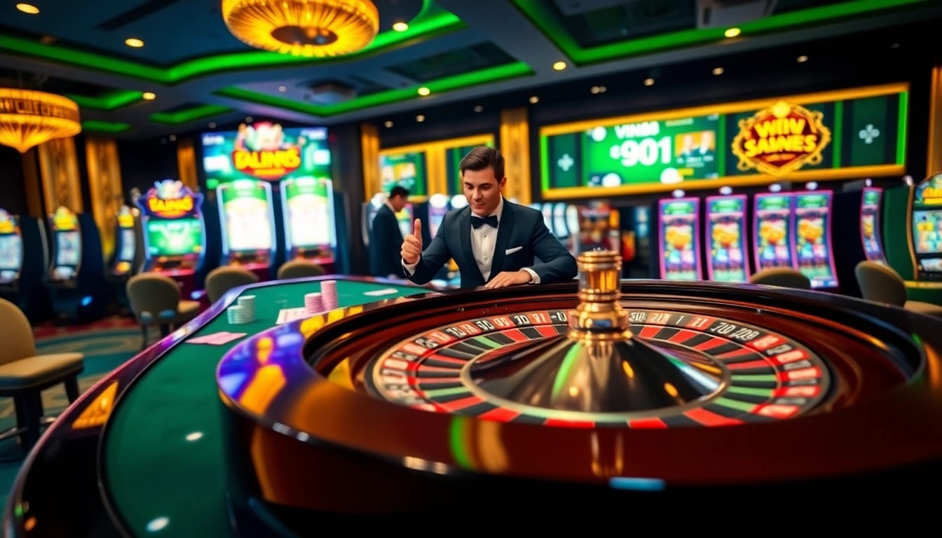 Experience thrilling gameplay at VIN88 with vibrant casino tables and engaged players.