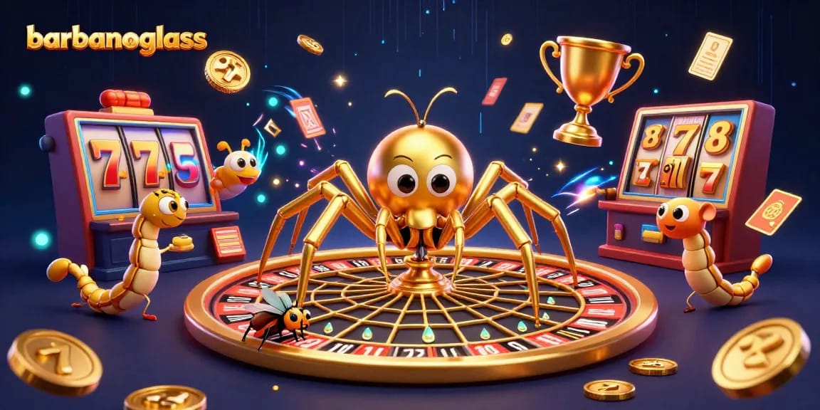 Experience thrilling gameplay with barbanoglass featuring a vibrant casino scene of a spider spinning a roulette web
