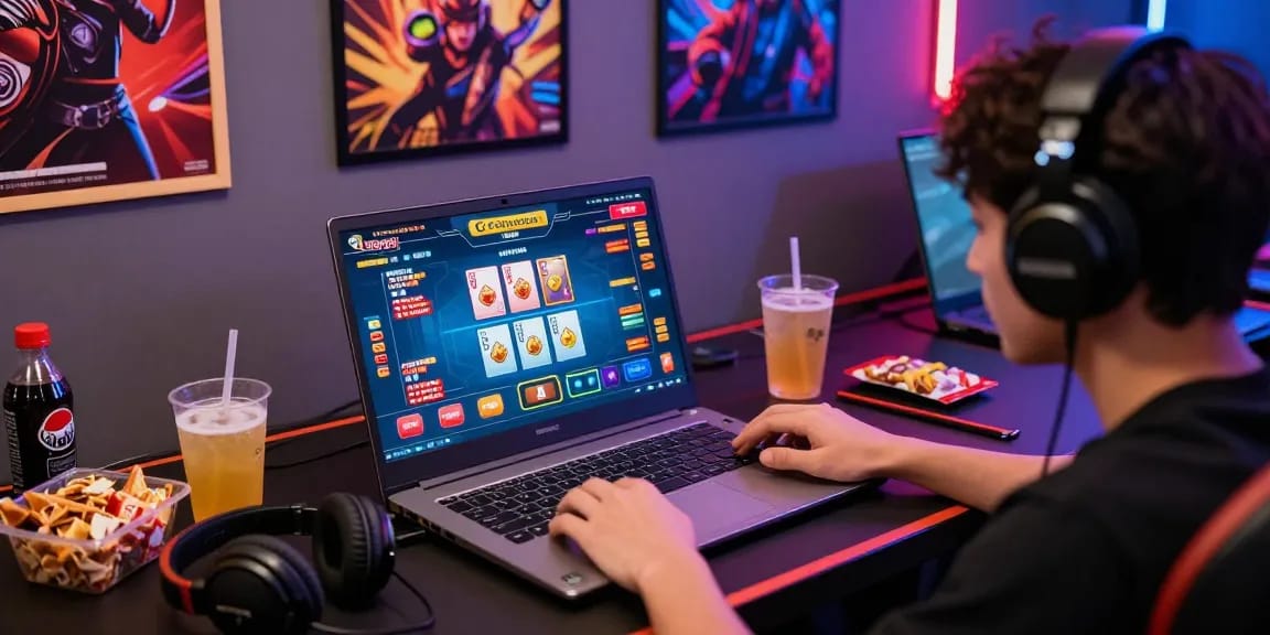 Excited player immersed in 68gamebai online gaming experience.