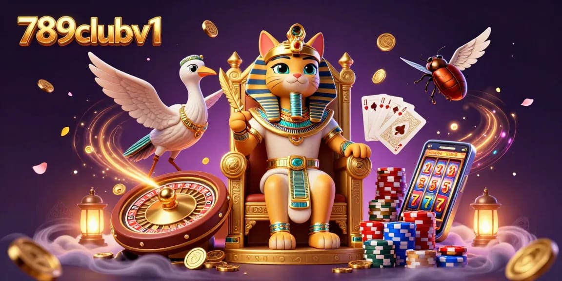 Win at 789clubv1 with the pharaoh cat and sparkling casino elements, enhancing gaming excitement.