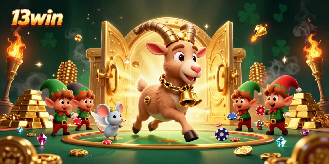 Experience high-stakes action at 13win's vibrant casino with thrilling characters and gleaming treasures.