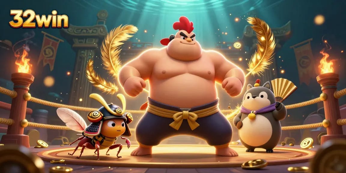Experience thrilling bets at 32win with powerful sumo wrestler and fierce samurai cricket in action.
