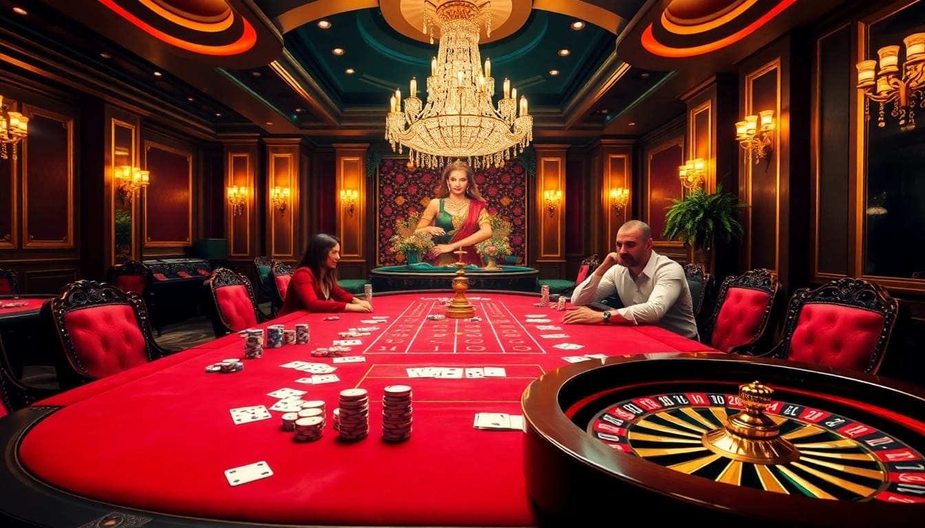 A captivating poker game scene featuring qh88 with colorful chips and vibrant roulette wheel.