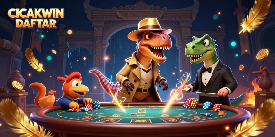 Experience exciting action with CICAKWIN DAFTAR at this engaging 3D cartoon casino scene.