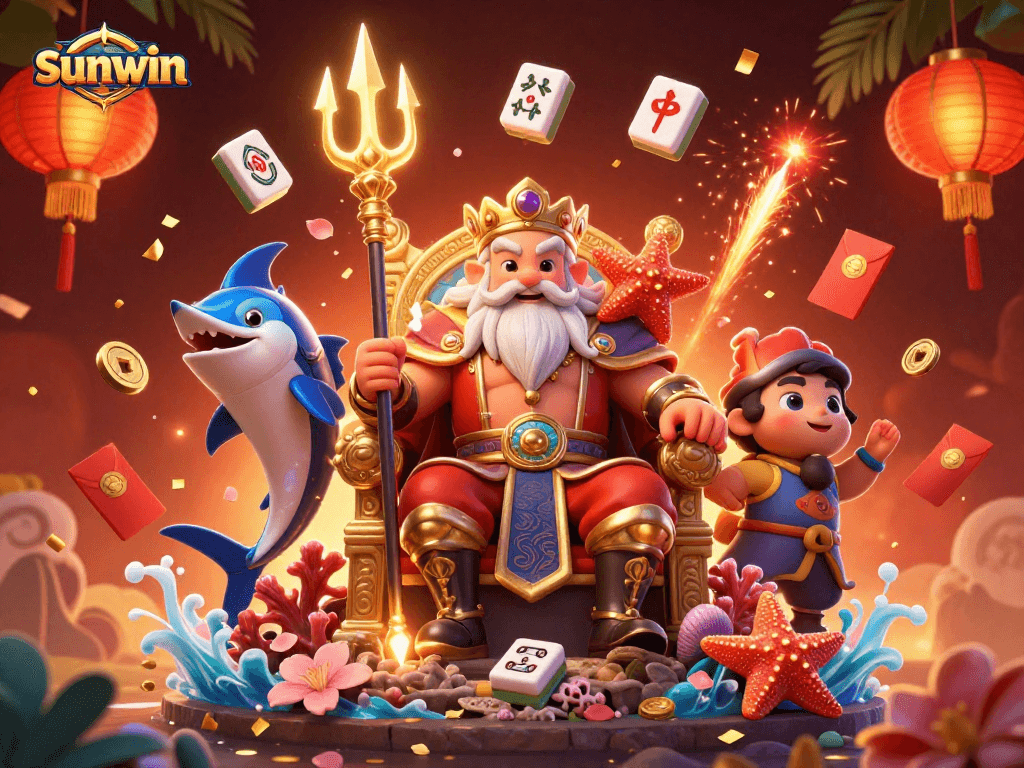 Engage with sunwin's vibrant 3D casino scene, featuring Neptune and dynamic gambling elements.