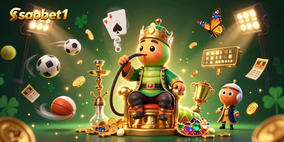 Experience the excitement of saobet1's vibrant gaming scene with a dynamic casino-themed illustration.