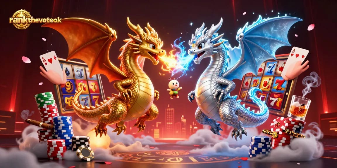 Experience thrilling gameplay at rankthevoteok with animated dragon characters amidst vibrant gambling elements.