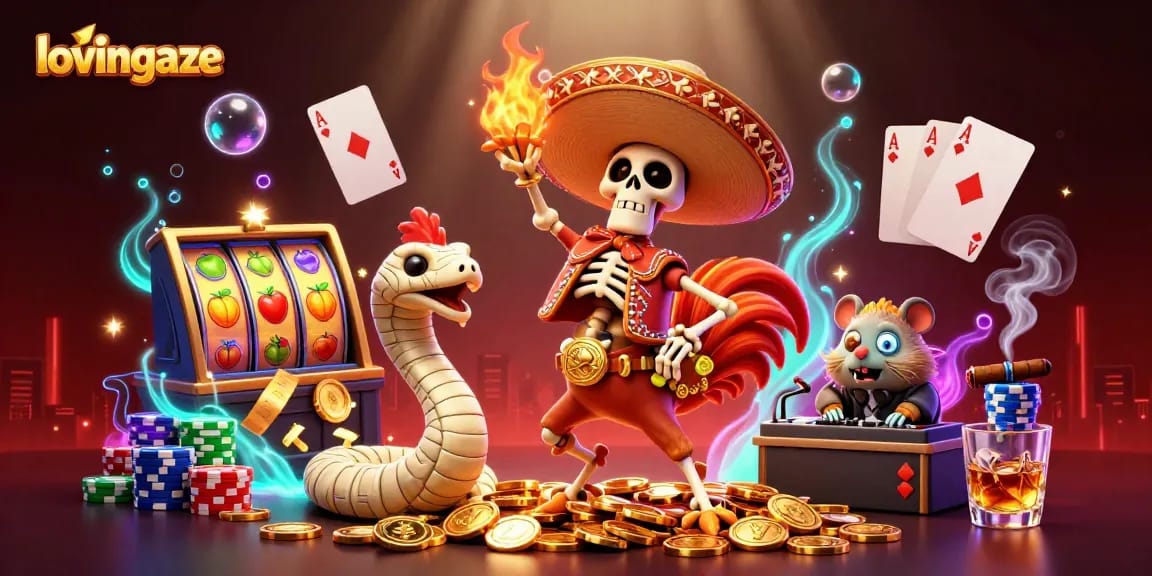 Winning big at lovingaze with a celebratory scene full of vibrant casino elements.