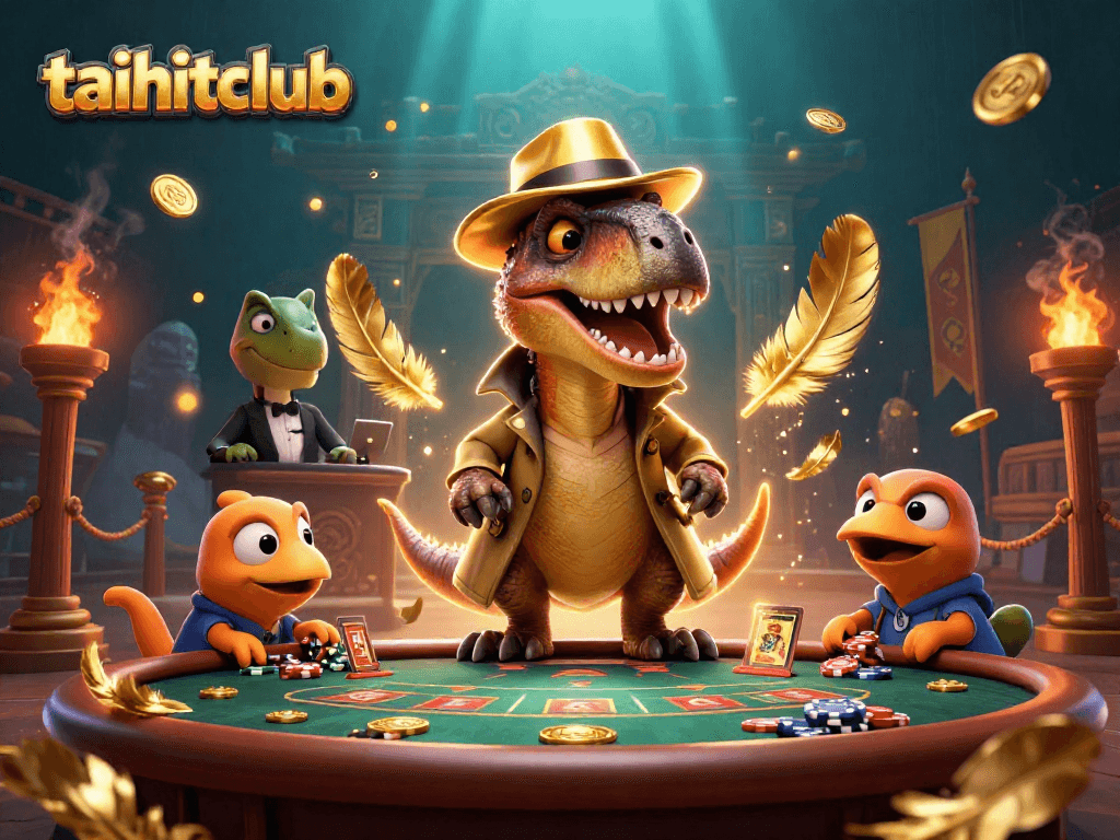 Experience thrilling blackjack action at taihitclub featuring a velociraptor card counter and stegosaurus pit boss.