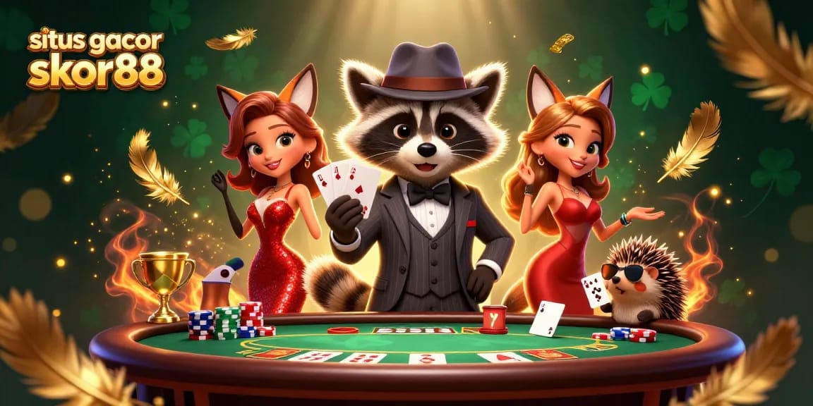 Engage in thrilling poker action with situs gacor skor88's dynamic scene featuring charming characters.