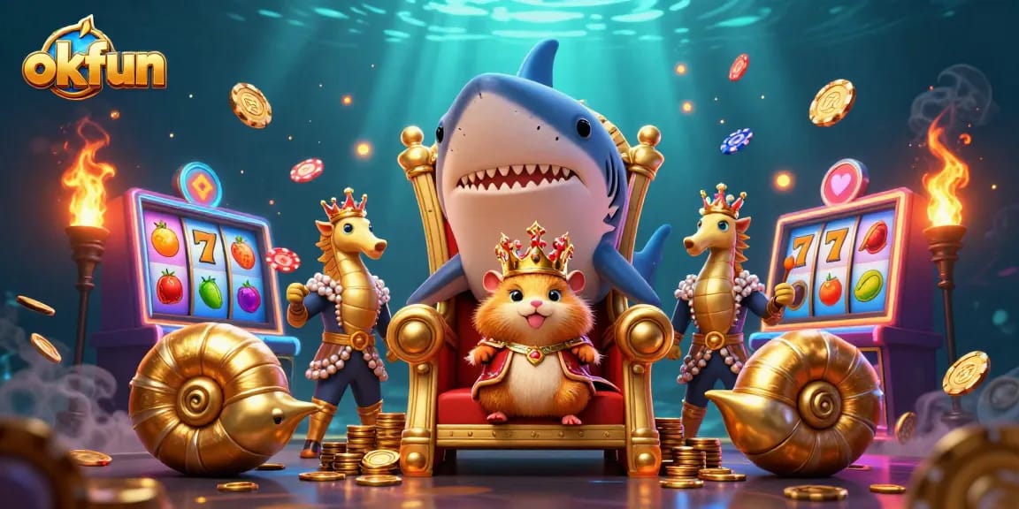 Experience thrilling casino action with okfun as a golden hamster king presides over a vibrant gaming scene.