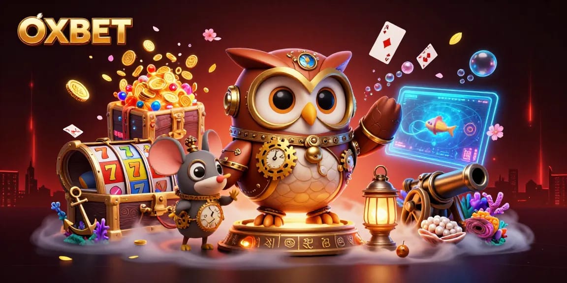 Experience the thrilling world of OXBET with vibrant casino magic and playful characters.