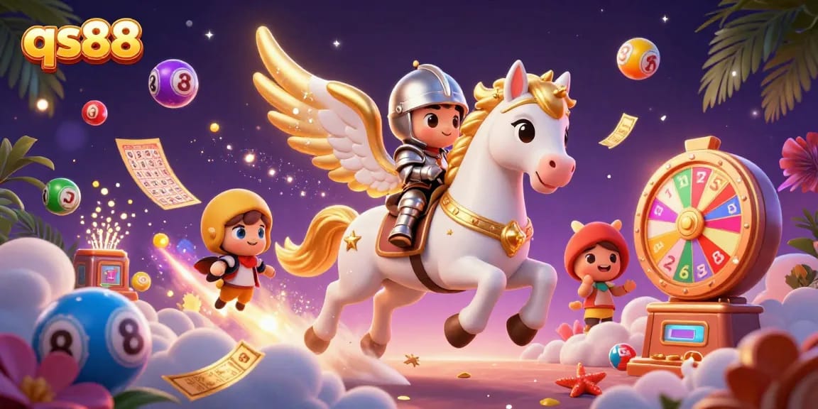 Engage with the thrilling qs88 casino experience featuring a celestial scene of fantasy and gaming elements.