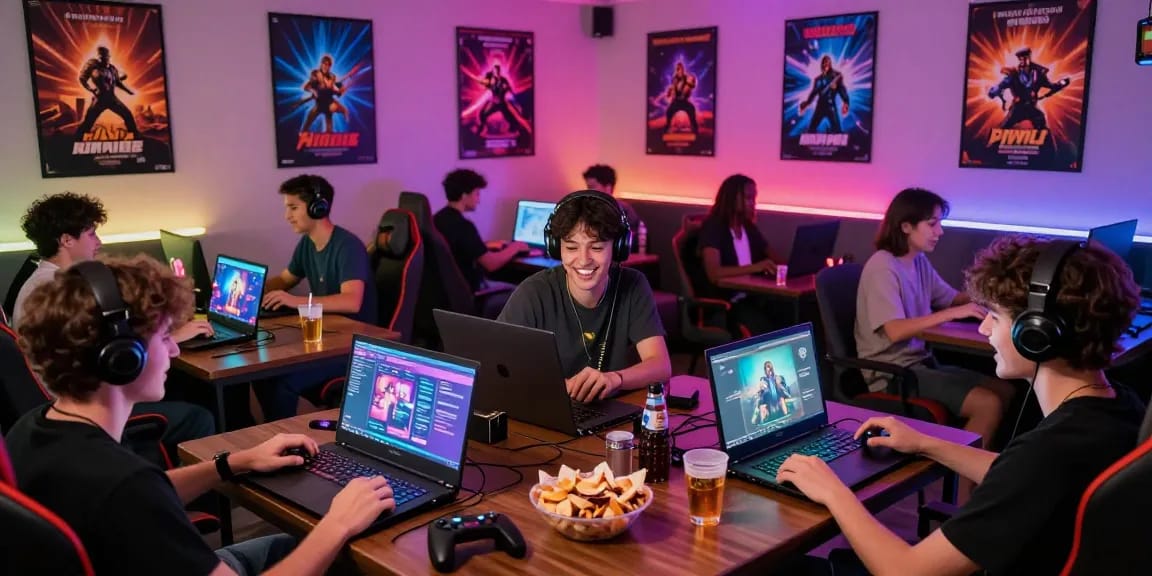 Players enjoying HTML porn games in a vibrant gaming lounge atmosphere.