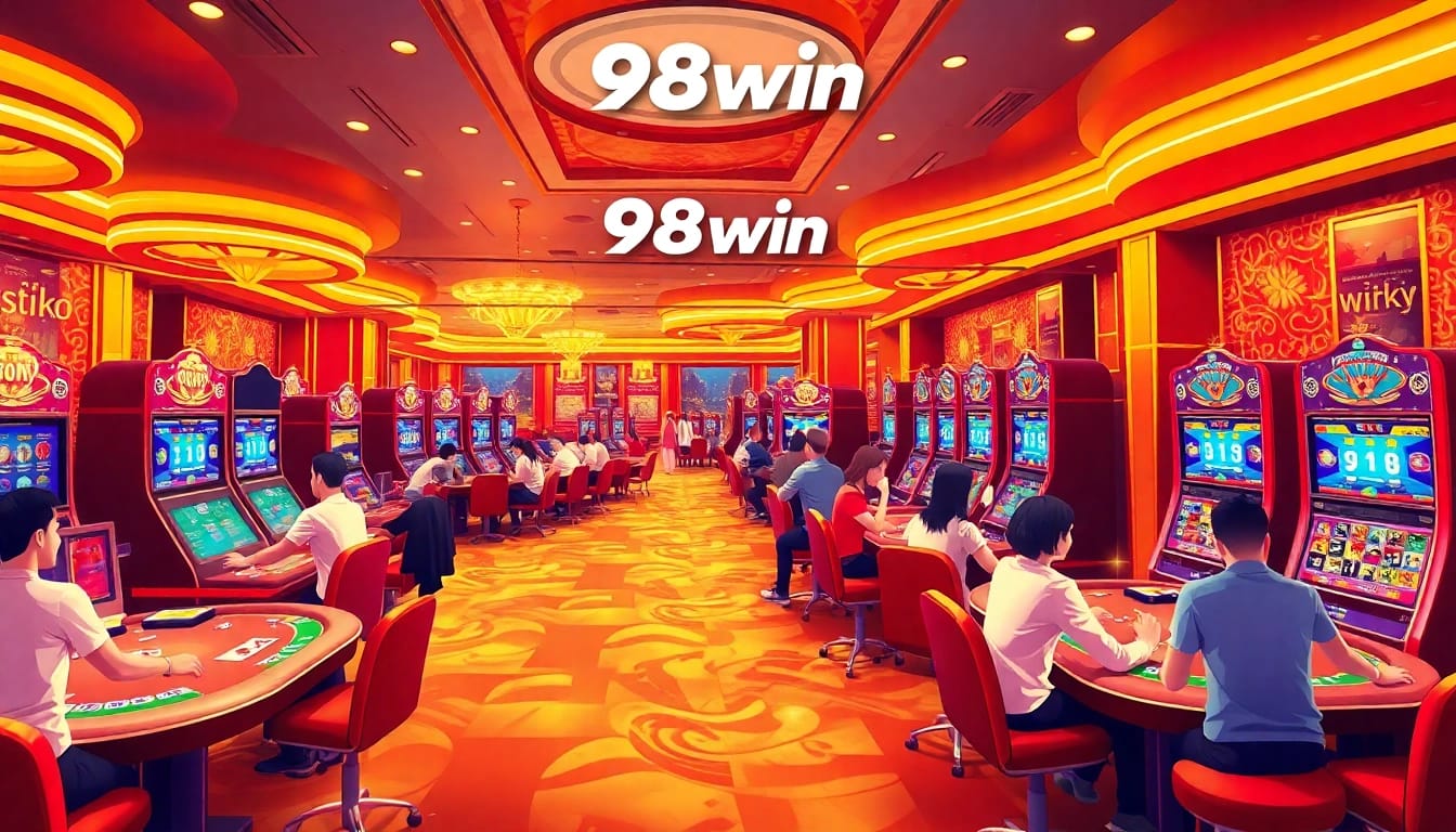 Engaging scene of 98win online casino with players enjoying poker and slots