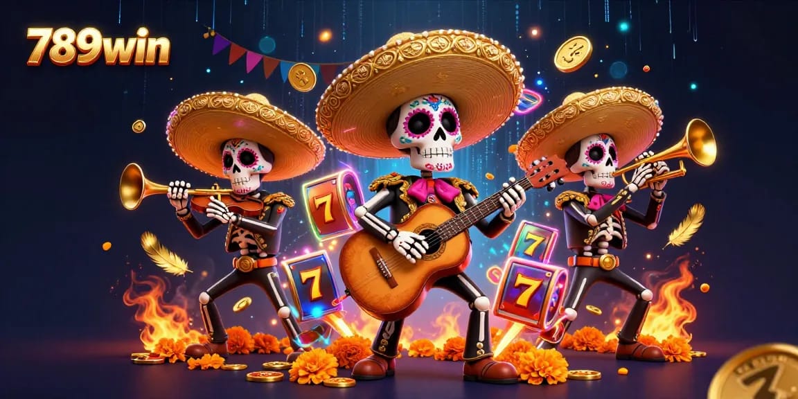 Join the lively atmosphere of 789win with a vibrant mariachi band and casino elements in an action-packed scene.