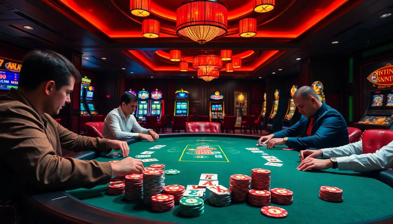 Experience thrilling poker gameplay at OK8386 with vibrant chips and cards.