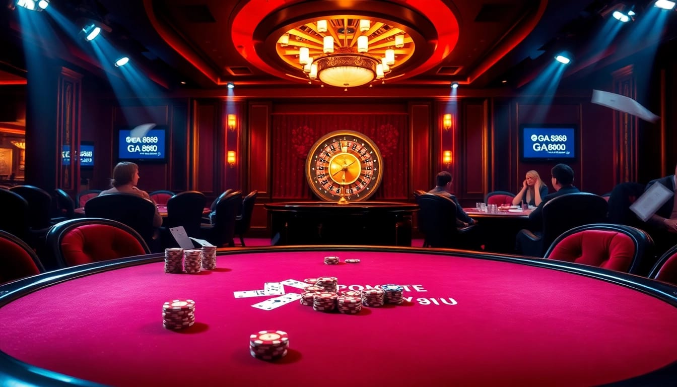 GA888 players enjoying high-stakes action at an elegant casino table.