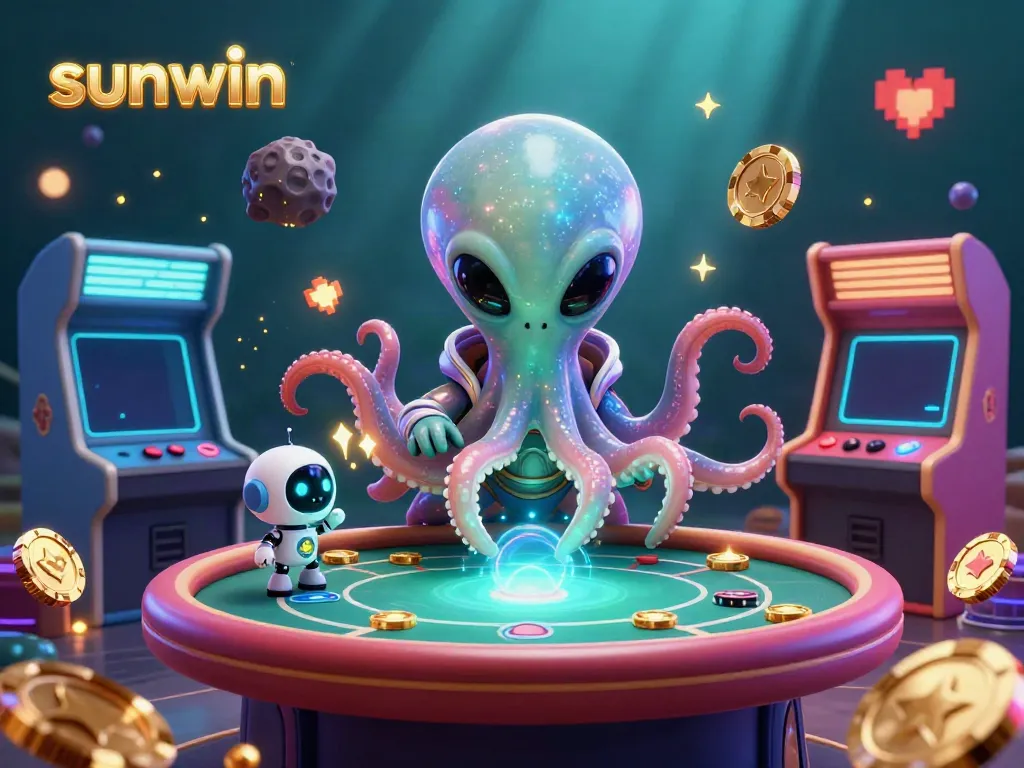 Experience dazzling action with sunwin in a vibrant 3D casino scene, featuring engaging alien characters and interactive game elements.