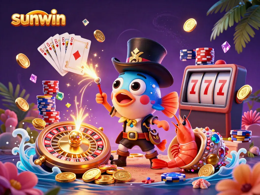 Experience the thrill of sunwin with a 3D anglerfish and dazzling casino elements.