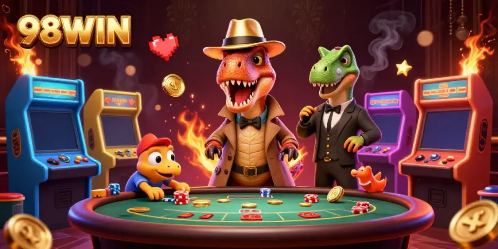 Experience thrilling blackjack with 98WIN featuring a sneaky velociraptor card counter in action.