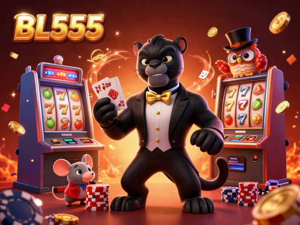 Experience casino thrills with BL555's animated characters and vibrant elements during gameplay.
