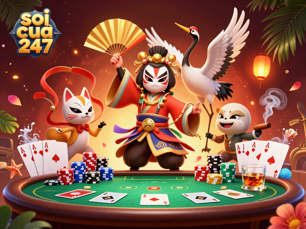 Engage in vibrant gaming action with soi cầu 247 and striking casino elements in a dynamic scene.