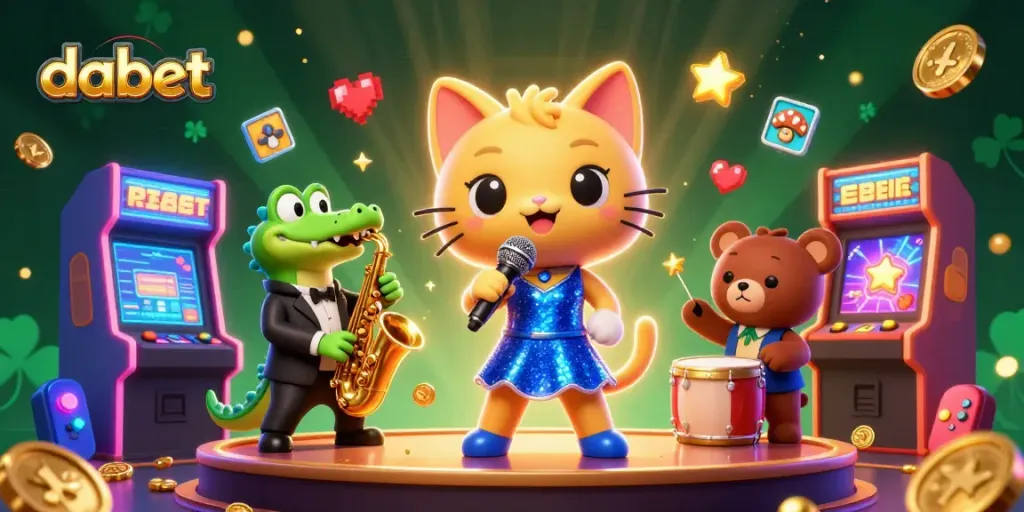 Engage with dabet's vibrant casino experience featuring animated characters in an exciting atmosphere.