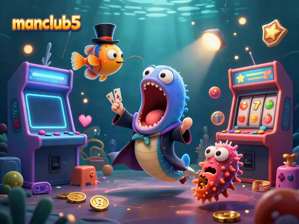 Experience thrilling game action with manclub5's vibrant casino elements and unique characters