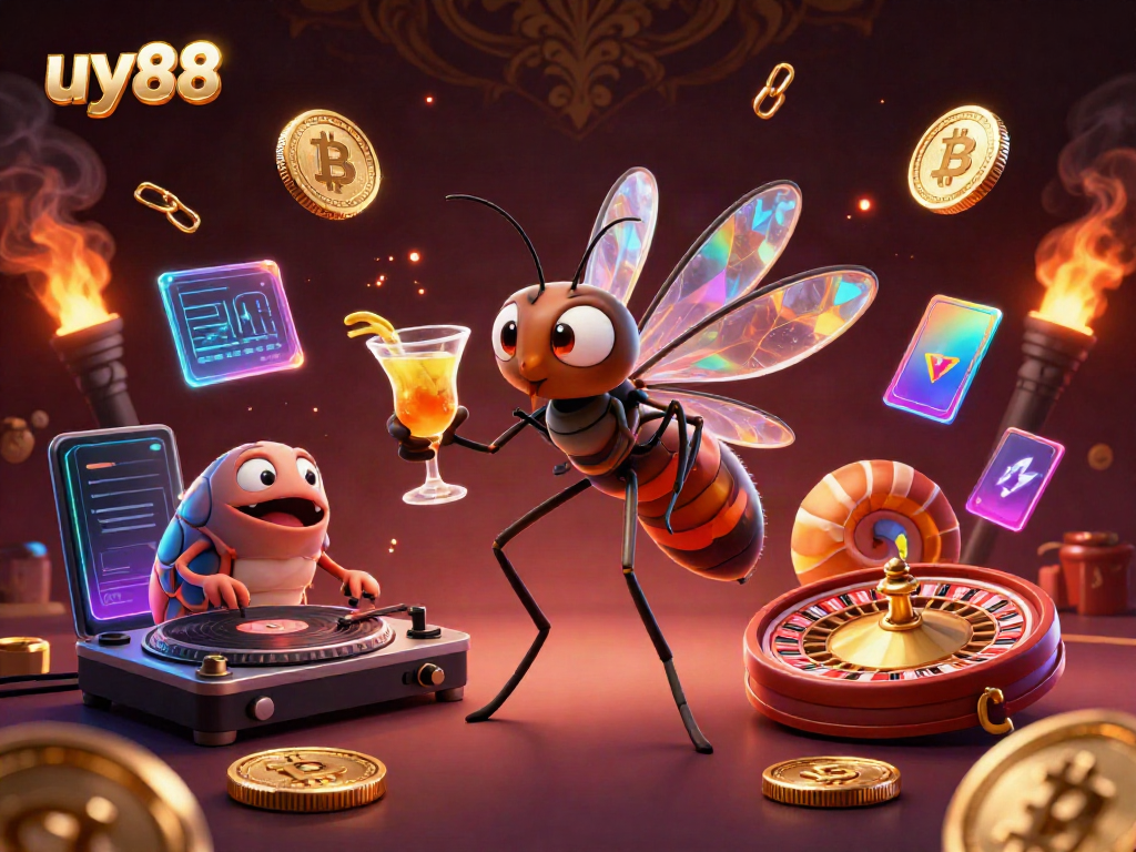 Experience the vibrant world of uy88 with casino elements and animated characters.