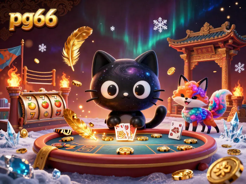 Engage in thrilling gameplay at pg66 as a playful black hole cat and nebula fox animate the cosmic casino.