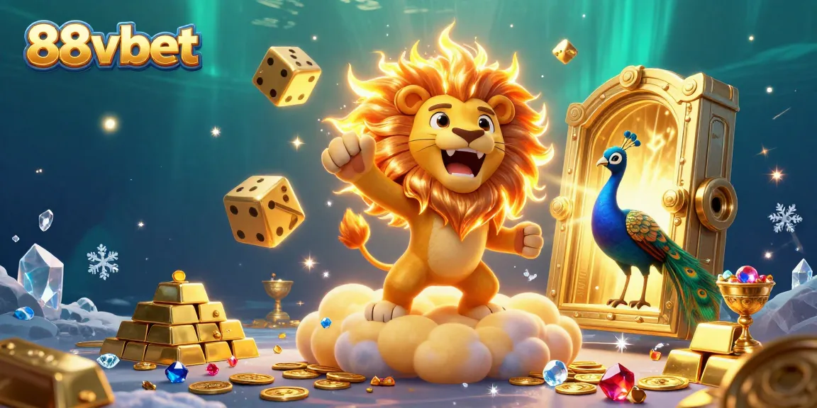 Join the excitement at 88vbet with a dazzling 3D casino scene filled with treasures and gaming elements.