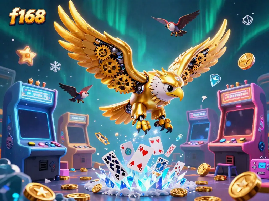 Experience thrilling gameplay with f168's 3D illustrated casino adventure featuring a cybernetic eagle.