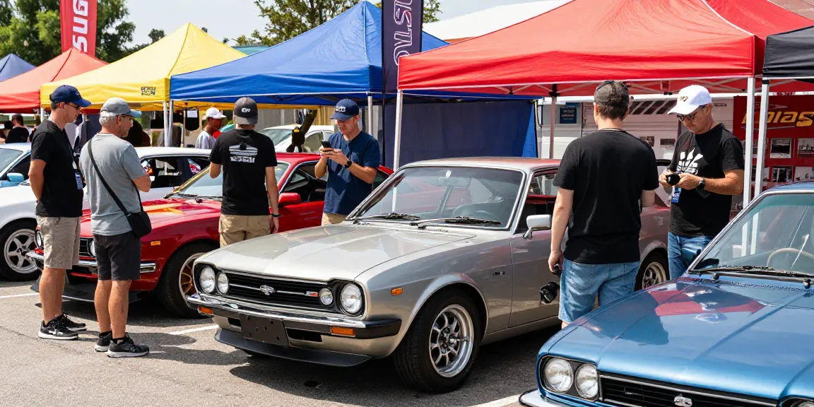 Vibrant car show featuring an iconic 1988 HSV SV88 surrounded by enthusiasts engaging in passionate discussions.