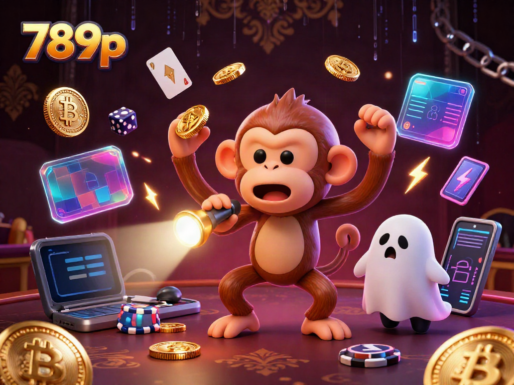 Experience thrilling 789p gameplay with a mischievous monkey and ghost-hunter puppy in a vibrant casino.