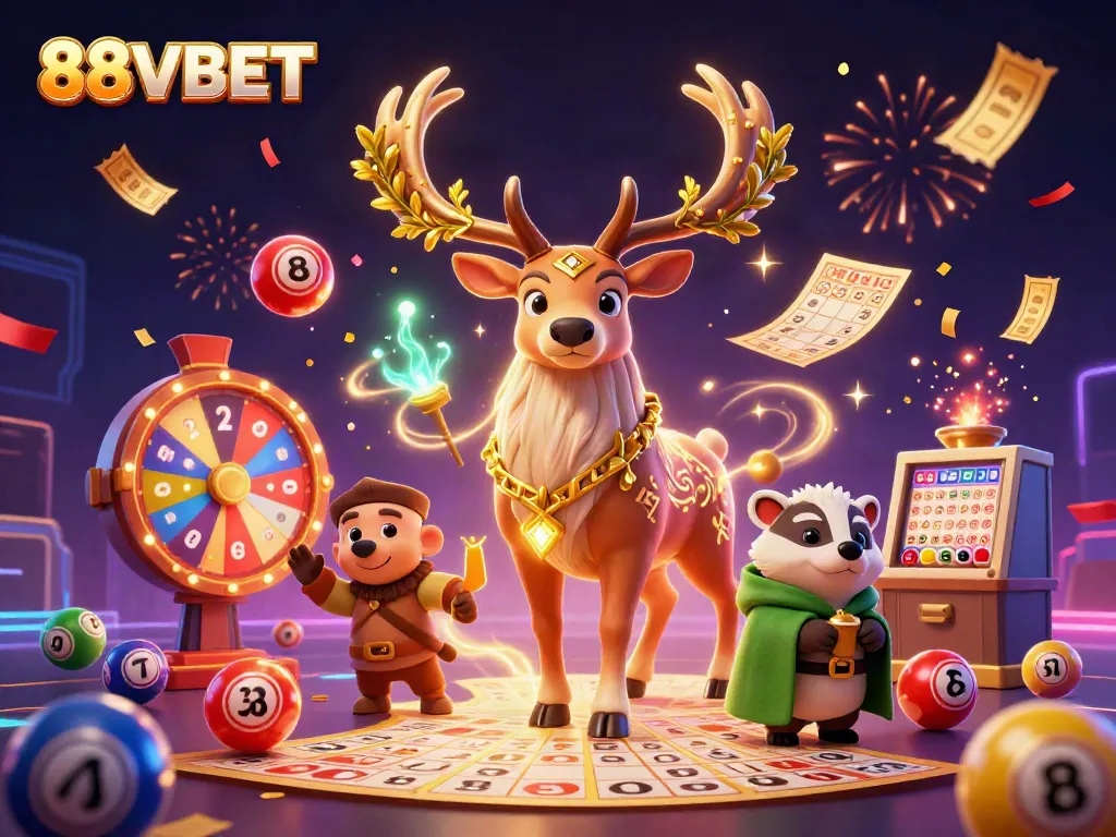 Experience the excitement of 88VBET with dynamic lottery elements and animated casino characters.