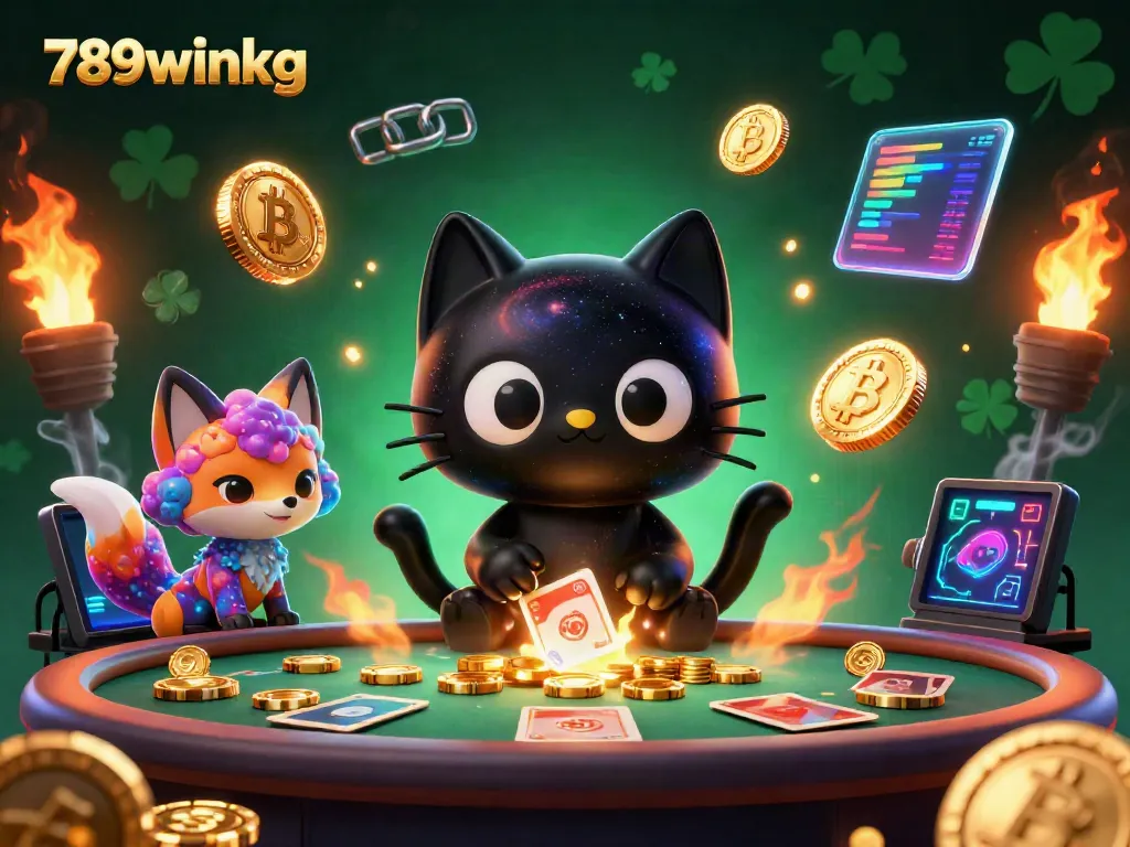 Experience 789winkg's cosmic gambling adventure with a black hole cat and colorful gas fox, pulling in winnings.
