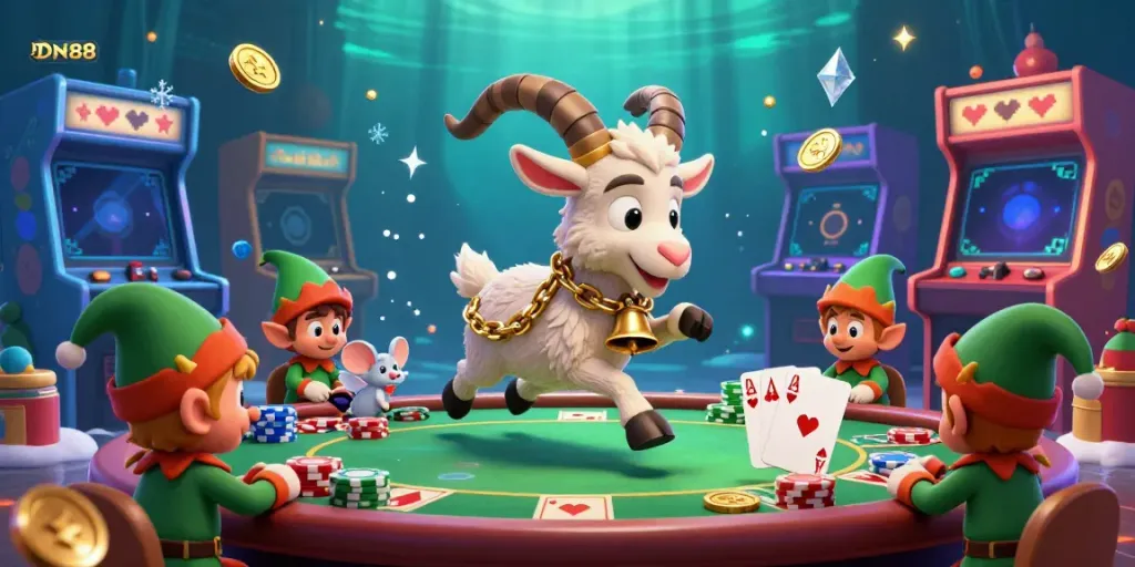 Experience the festive chaos of DN88 Casino as mischievous elves steal poker chips and the Krampus goat keeps order.