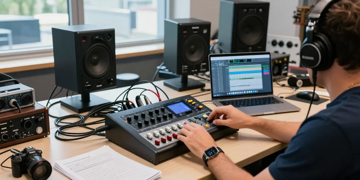 Engineer testing DA88 multitrack recorder in a bright audio studio.
