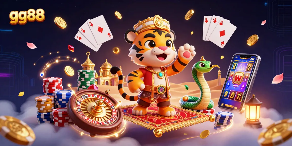 Spin to win at gg88 with a vibrant casino scene filled with lucky symbols and festive elements!