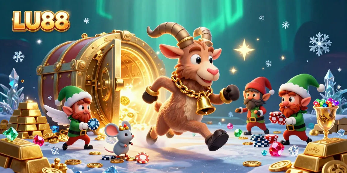 Experience thrilling wins at LU88 with festive casino chaos brought to life in this vibrant 3D illustration.