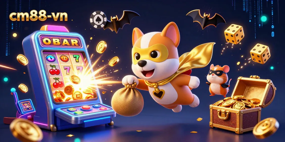 Experience thrilling gameplay with cm88-vn featuring superhero dog and hamster winning casino treasures.