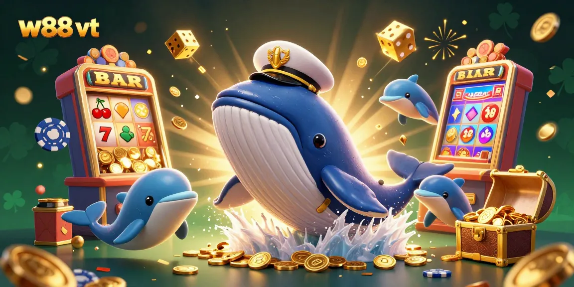 Tham gia cơ hội chiến thắng lớn tại w88 vt với hình ảnh cá voi, cá voi narwhal và cá heo giữa bộ sưu tập tiền xu.