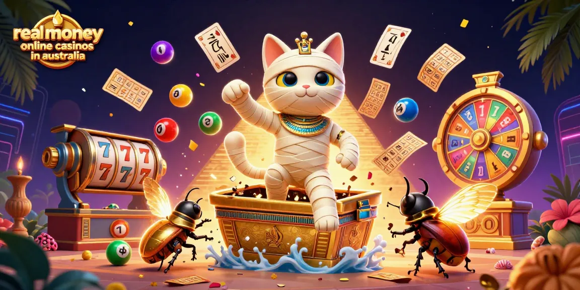 Experience the excitement of real money online casinos in Australia with vibrant casino-themed imagery.