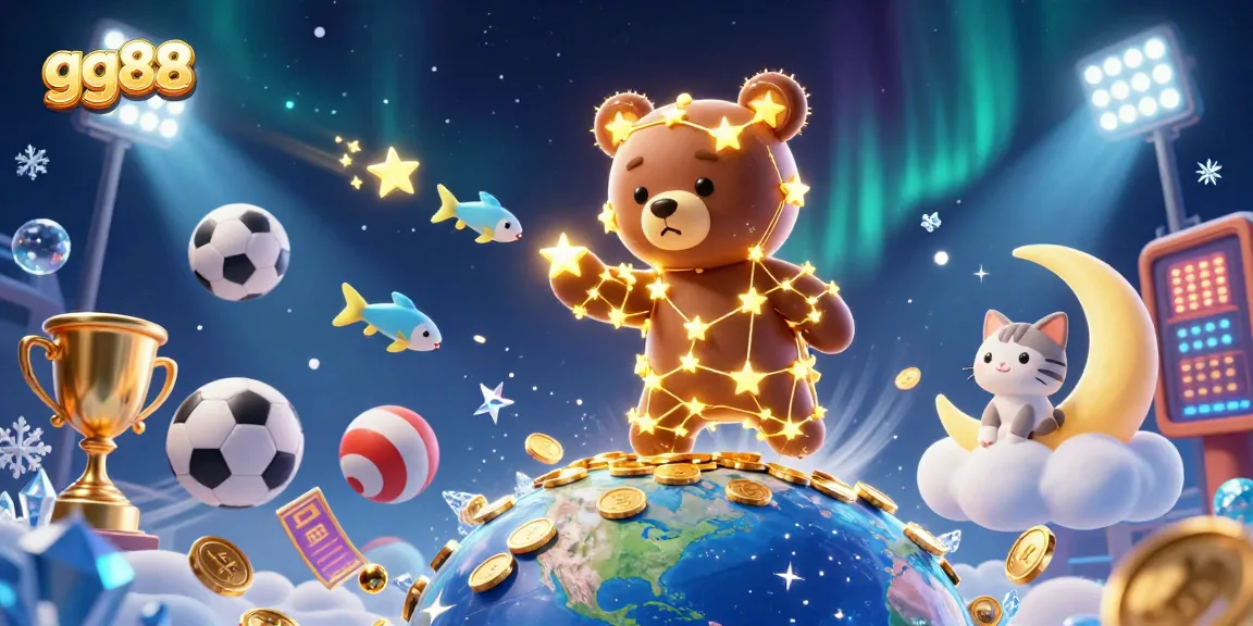 Experience thrilling gameplay at gg88 with golden stars and sports balls in a dynamic casino scene.