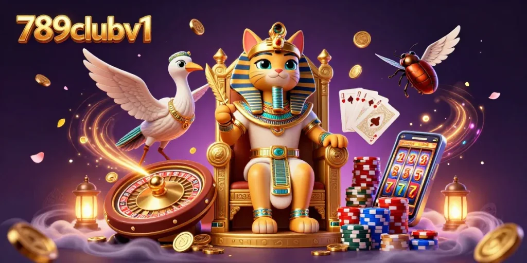 Win at 789clubv1 with the pharaoh cat and sparkling casino elements, enhancing gaming excitement.