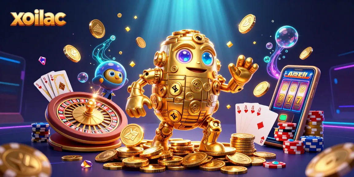 Experience live-action gambling with xoilac's golden golem and cascading coins.