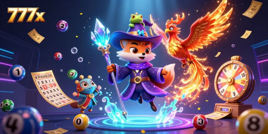 Experience the excitement of winning with 777x in this vibrant digital casino illustration.